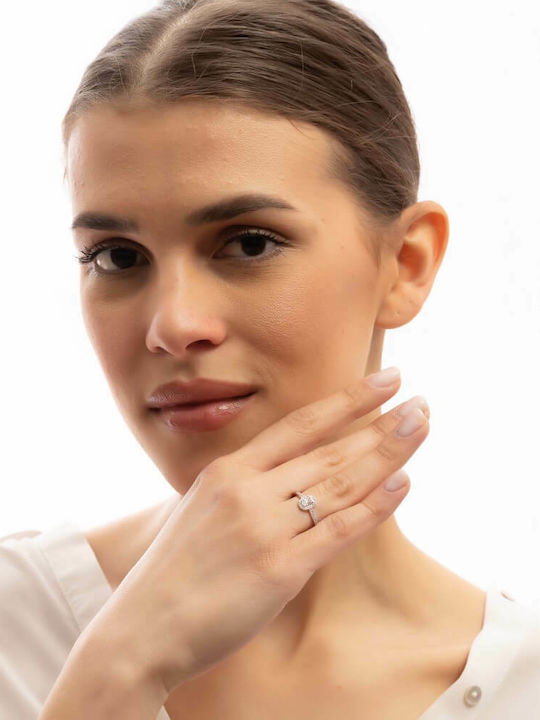 Eforo Единичен Камък от Бяло Злато 14K