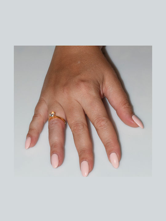 Bizoutaki Single Stone Ring from Gold Plated Silver with Zircon
