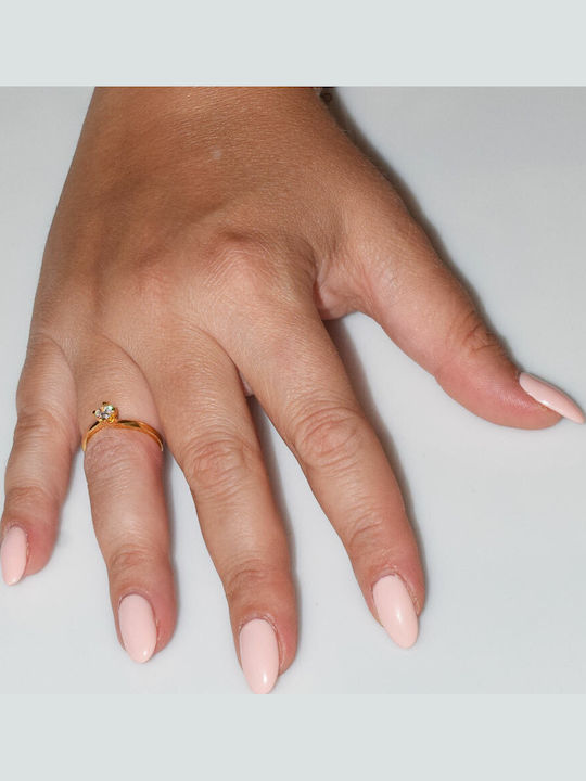 Bizoutaki Single Stone Ring from Gold Plated Silver with Zircon