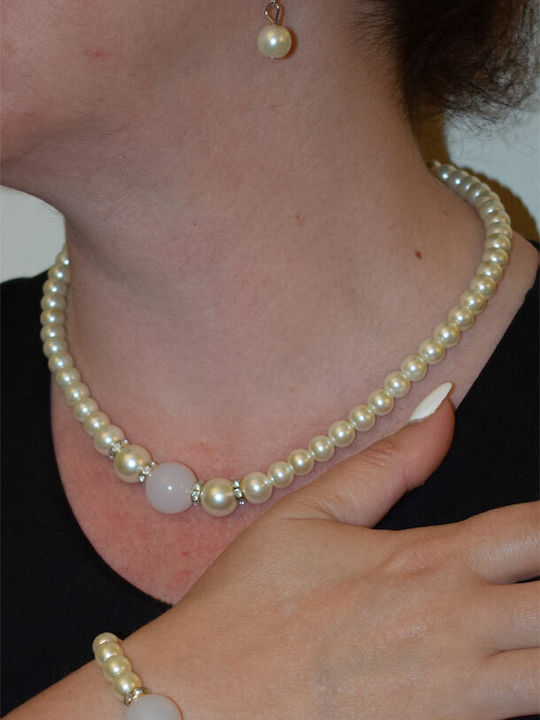 Bizoutaki Brass Set Bracelet , Necklace & Earrings with Pearls