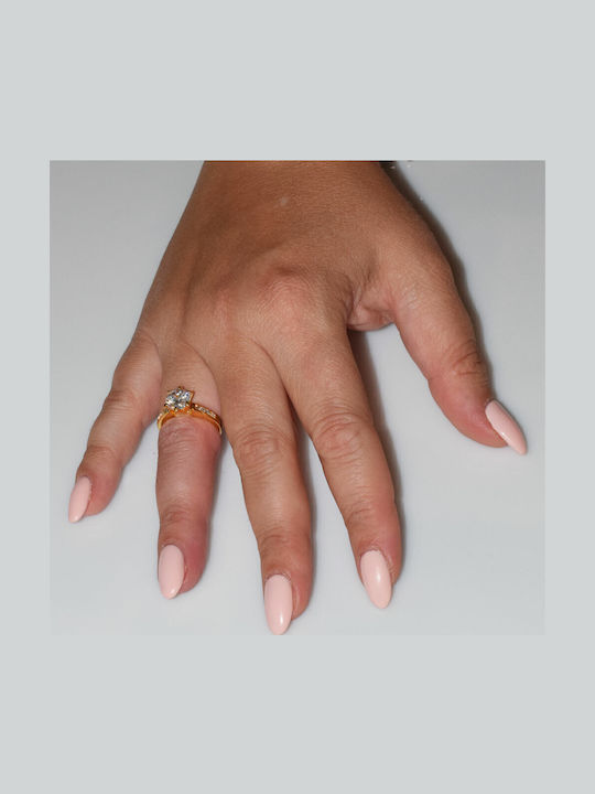Bizoutaki Single Stone Ring from Gold Plated Silver with Zircon