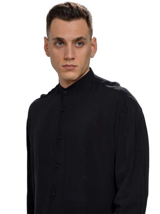 Stefan Fashion Men's Shirt Long Sleeve Cotton Black