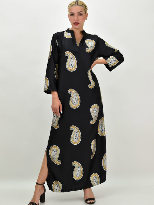 First Woman Summer Midi Dress Satin Black