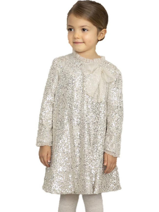 Children's Dress Long Sleeve with Sequins Beige
