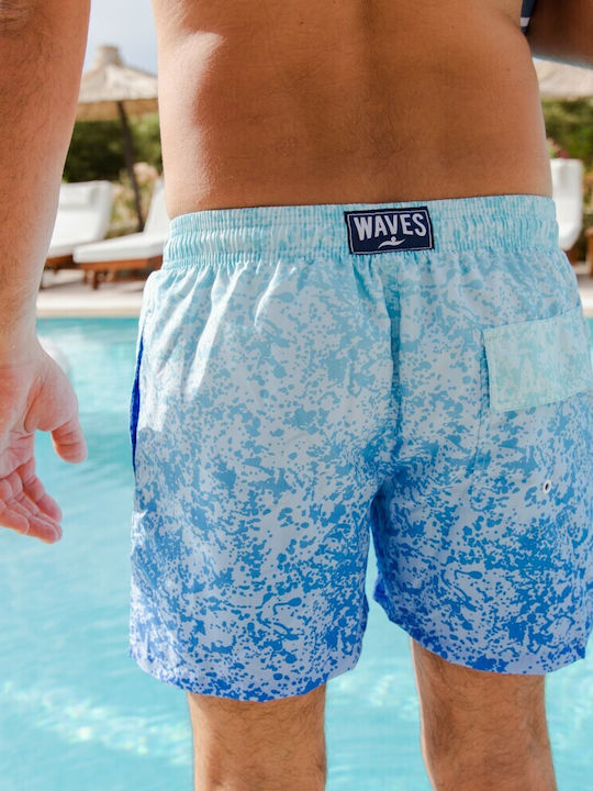 Waves Men's Swimwear Shorts Light Blue with Patterns