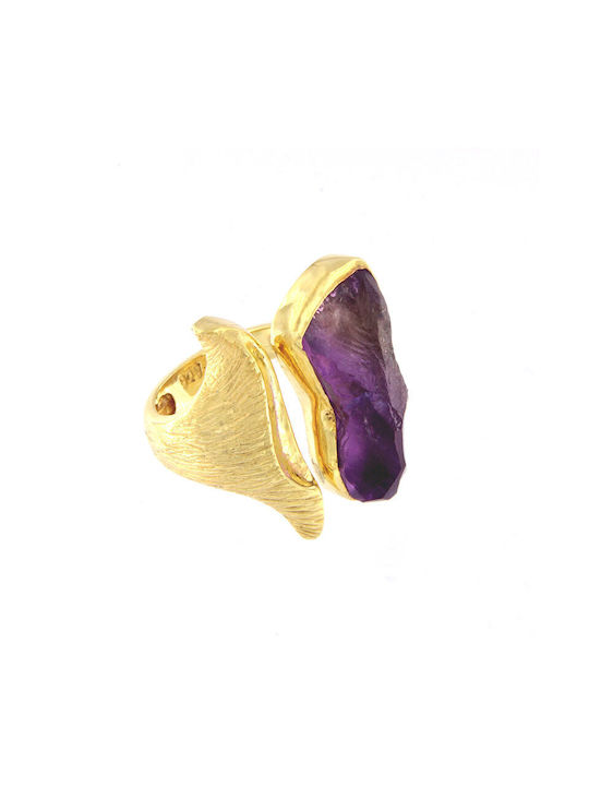 Ios Women's Gold Plated Silver Ring with Stone