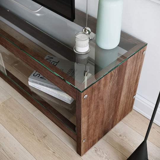 TV Stand from Solid Wood and Glass Brown M140xD45xH45cm