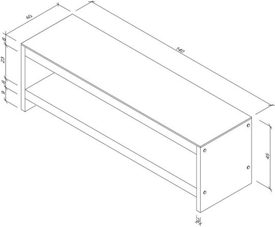 TV Stand from Solid Wood and Glass Brown M140xD45xH45cm
