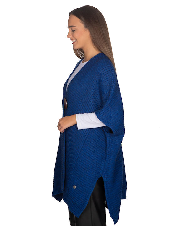 Vera Long Women's Cardigan with Buttons Blue