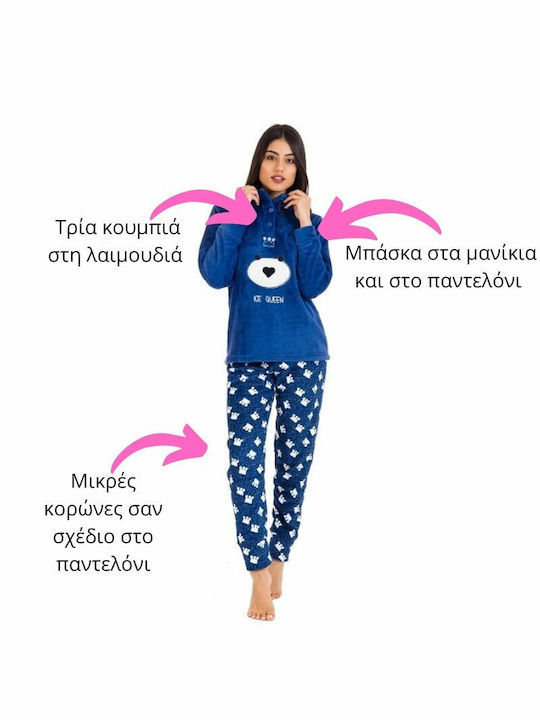 Karelpiu Winter Fleece Women's Pyjama Pants Blue