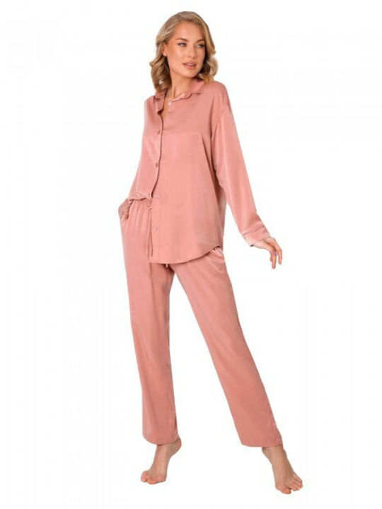 Aruelle Winter Damen Pyjama-Set Satin Rosa