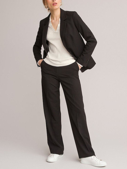 Anne Weyburn Lang Damen Leder Mittellang Blazer Schwarz