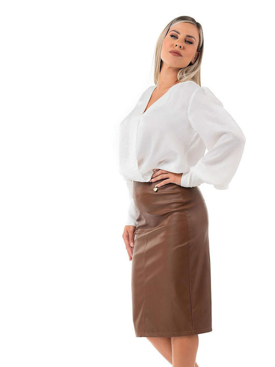 Bellino Women's Pencil Leather Skirt Brown