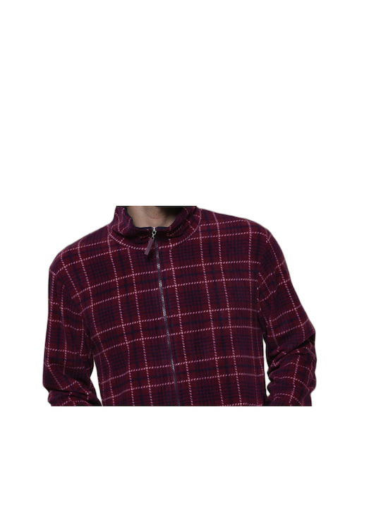 Noidinotte Men's Winter Fleece Checked Pajama Robe Burgundy