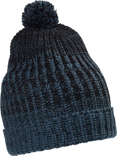 Heavy Knit Pom Pom Beanie Unisex Beanie with Rib Knitting in Navy Blue Color