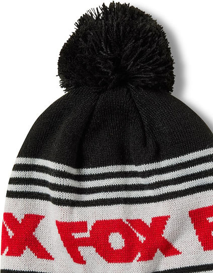 Frontline Pom Pom Beanie Unisex Σκούφος με Rib Πλέξη σε Μαύρο χρώμα