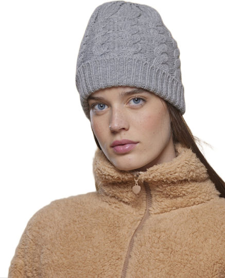 Beanie Γυναικείος Σκούφος με Πλεξούδες σε Γκρι χρώμα
