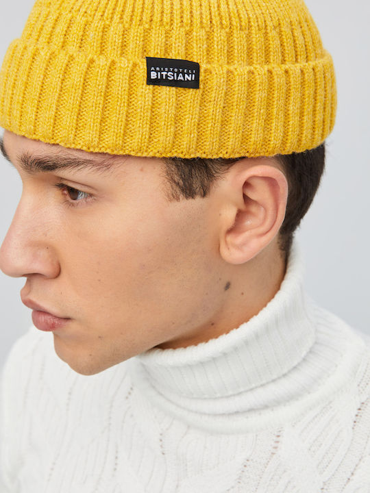 Beanie Ανδρικός Σκούφος με Rib Πλέξη σε Κίτρινο χρώμα