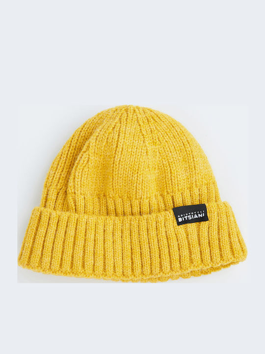 Beanie Ανδρικός Σκούφος με Rib Πλέξη σε Κίτρινο χρώμα