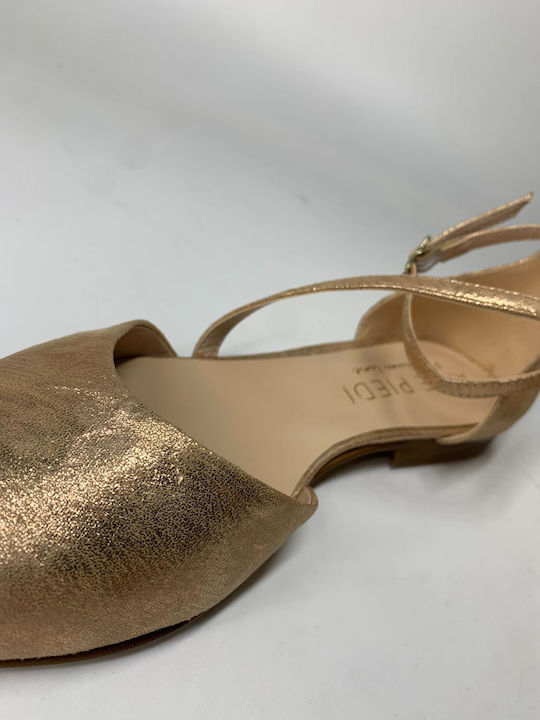 Arte Piedi Synthetic Leather Pointy Ballerinas with Strap Gold