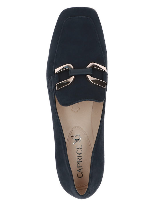 Leather Women's Loafers in Navy Blue Color