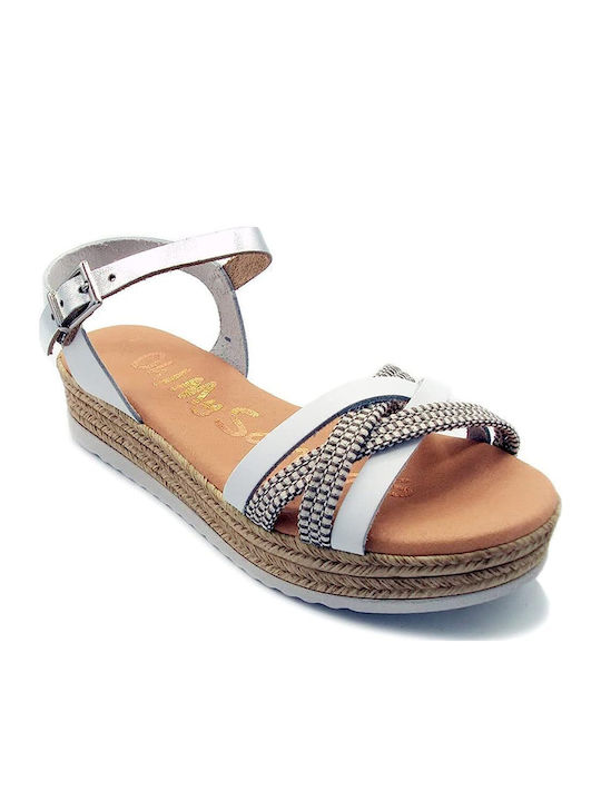 Leather Women's Flat Sandals in White Color