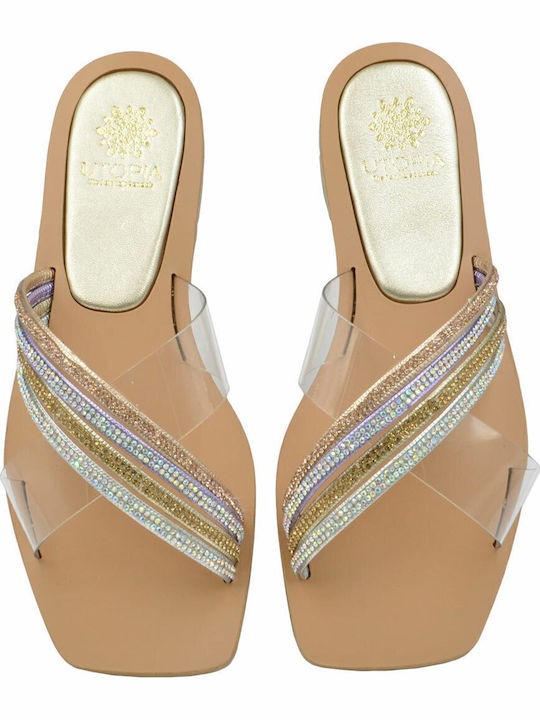 Leather Women's Flat Sandals in Silver Color
