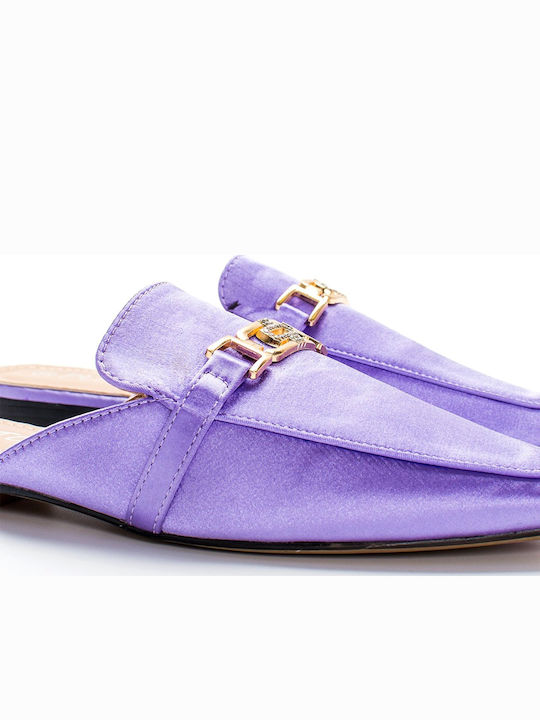 Flat Σατέν Mules σε Μωβ Χρώμα