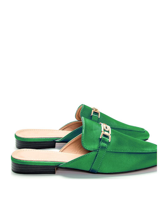 Flat Σατέν Mules σε Πράσινο Χρώμα