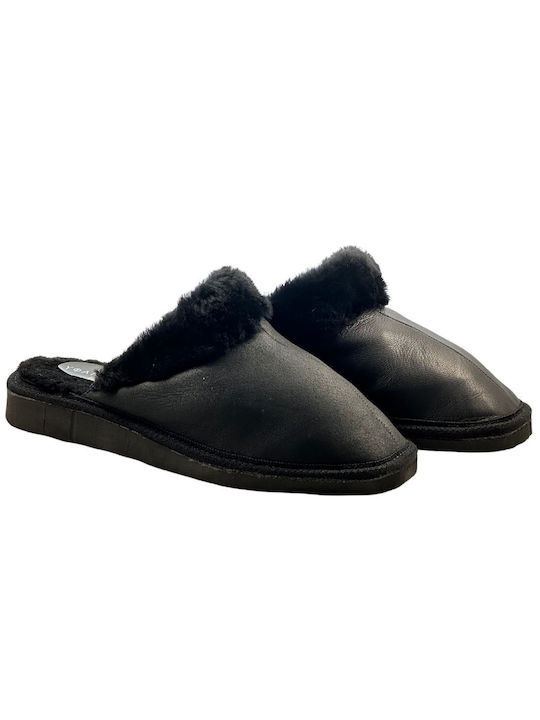 Yfantidis Leather Women's Slippers Black