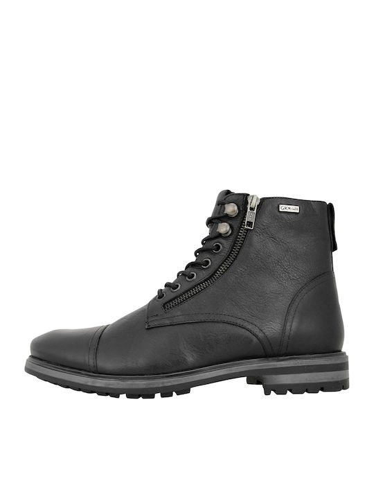 GK Uomo Men's Leather Military Boots Black