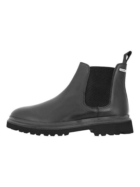 GK Uomo Men's Leather Chelsea Ankle Boots Black