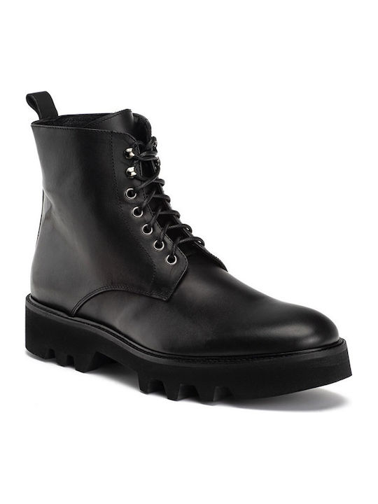 Perlamoda Men's Leather Military Boots Black