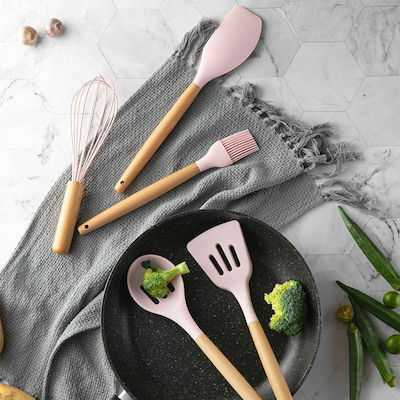 Silicone Cooking Utensil Set with Base Pink 11pcs