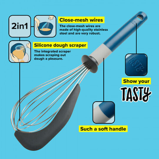 Tasty Egg Beater Stainless Steel Integrated Silicone Spatula 31cm Non-slip Handle Soft Grip