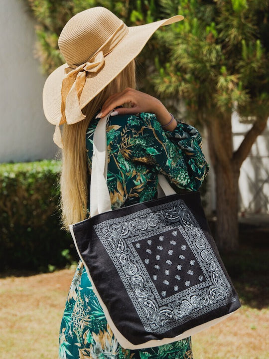 Aquablue Fabric Beach Bag with Ethnic design Black
