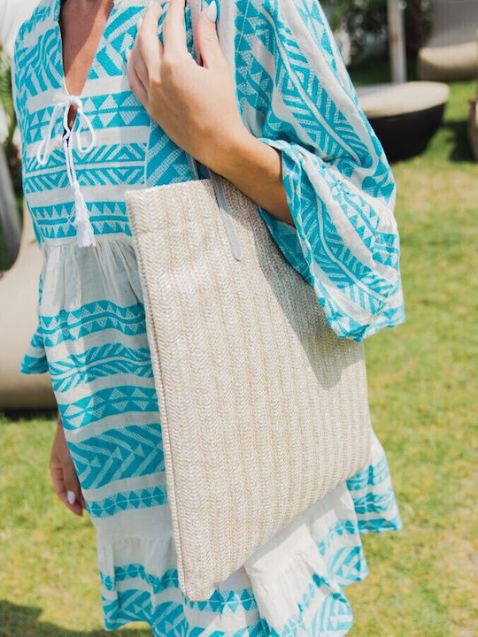 Aquablue Stroh Strandtasche Silber