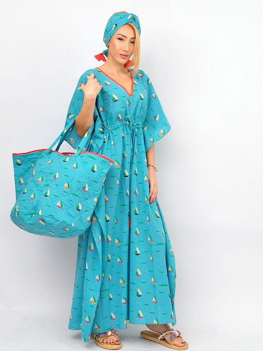 Brims and Trims Fabric Beach Bag Turquoise