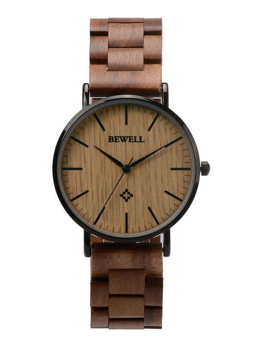 Bewell Hebe Acacia Women's Watch with Brown Wooden Bracelet WW-163A4