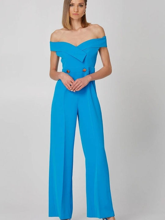 Γυναικεία Off-Shoulder Ολόσωμη Φόρμα Τιρκουάζ
