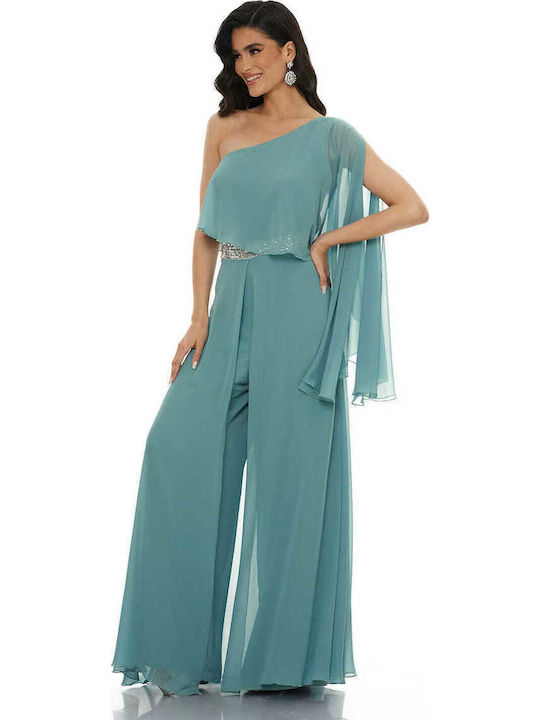 Airy Glam Γυναικεία Αμάνικη Ολόσωμη Φόρμα Mέντα