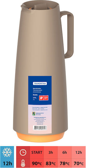 Tramontina Κανάτα Θερμός Πλαστικό / Γυάλινο BPA Free 1lt Μπεζ