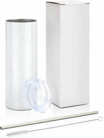 Koupakoupa Glass Thermos Stainless Steel BPA Free 600ml White with Mouthpiece and Straw
