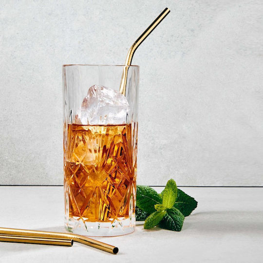 Butlers Metallic Drinking Straws Gold with Cleaning Brush 4pcs