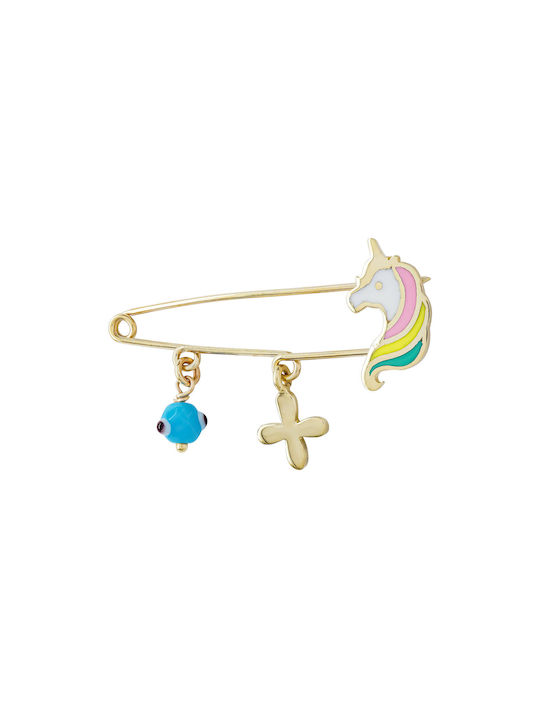 Kiriakos Gofas Child Safety Pin made of Gold 14K with Cross for Girl