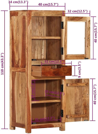 Vitrină Suspendată pentru Sufragerie din Lemn Masiv Maro cu Geam 40x34x110cm