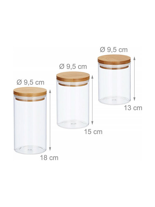 Relaxdays Set 3buc Borcane Uz General cu capac ermetic Sticlă Transparent 1000ml