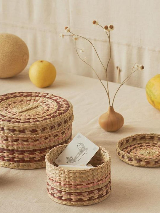 Set of Decorative Baskets Rattan with Lid Brown 2pcs