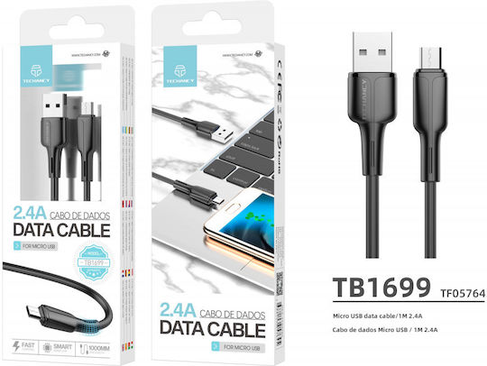 Techancy Regular USB 2.0 to micro USB Cable Μαύρο 1m (TF05764)