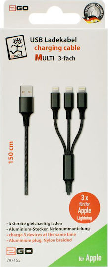 2GO Braided USB to Lightning 1.5m Cable Black Velvet-Black Metal (797155)